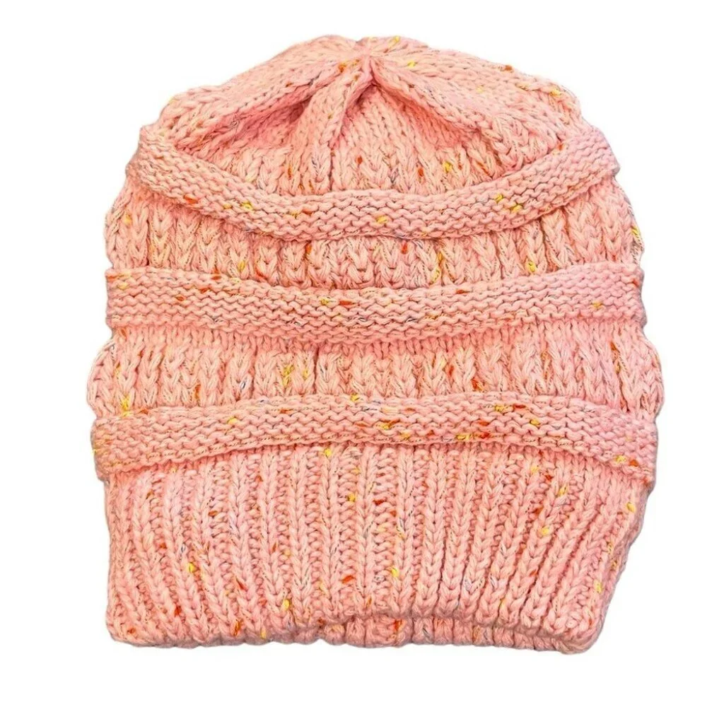 ❄️ 3/$17 NEW Satin Lined Winter Knitted Womens Beanie Hat Pink Cap Curly Girl